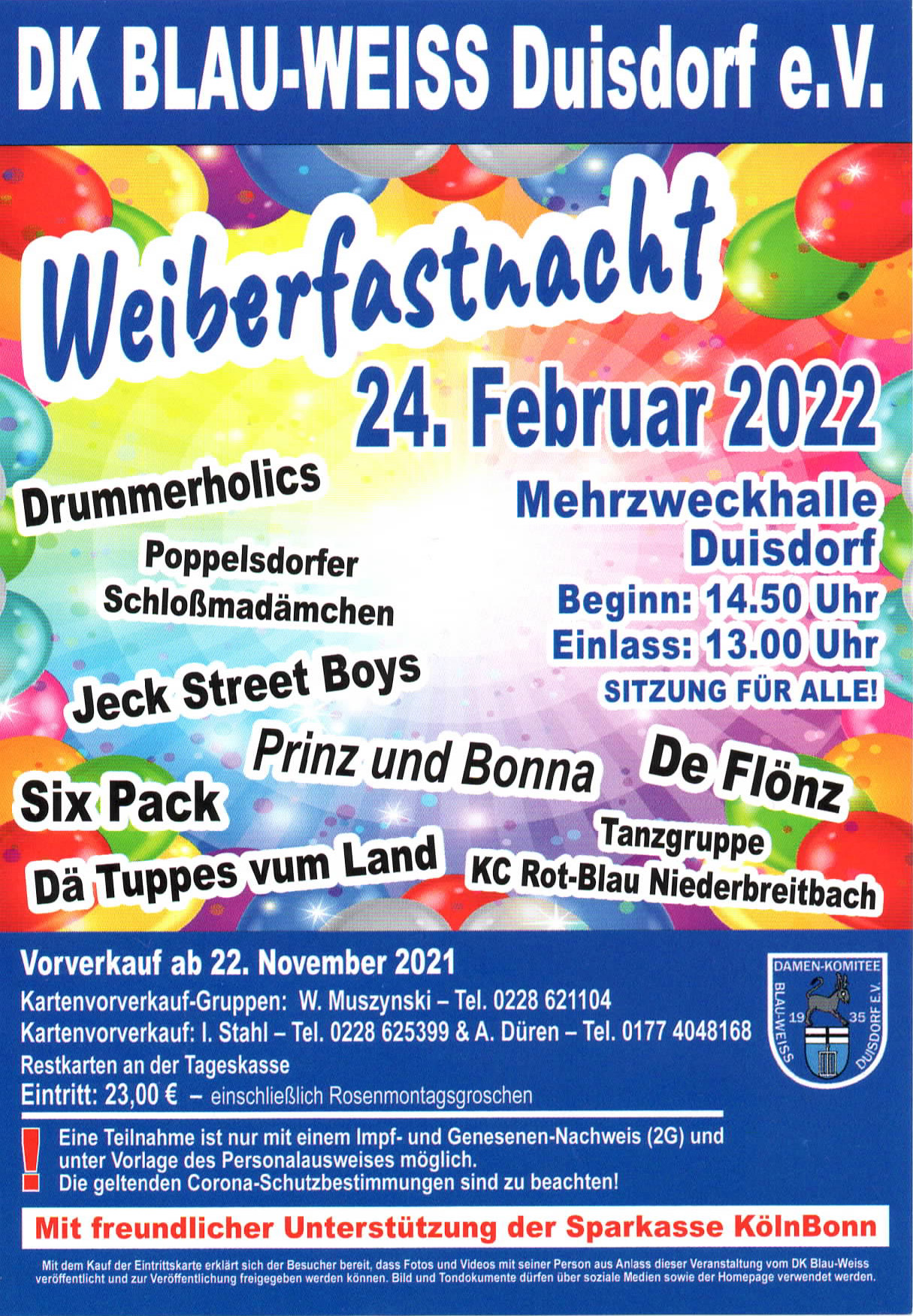 Weiberfastnacht 2022 Damen-Komitee Blau-Weiss Duisdorf e.V.