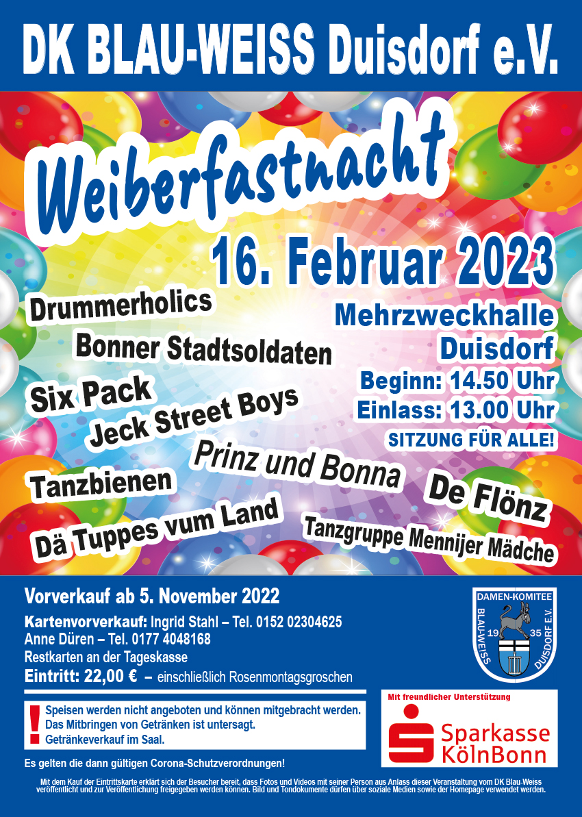 Weiberfastnacht 2023 Damen-Komitee Blau-Weiss Duisdorf e.V.